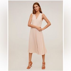 MANGO Pleated Midi Dress, Blush, Size 2